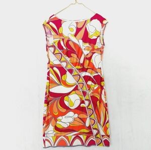 Donna Morgan Orange Red Retro Print Sleeveless Bodycon Midi Dress P3419